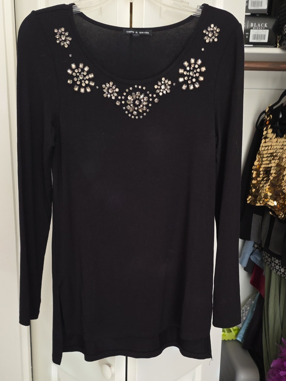 Cable & Gauge Black Long-Sleeve Jewel Neck Top